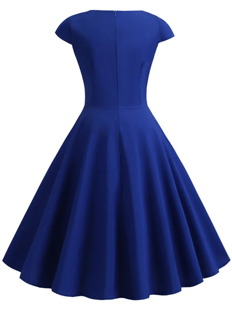 Vestido de verano para mujer Hepburn Vintage Rockabilly Pin Up vestido bata mujer Casual Retro elegante fiesta vestido veraniego por debajo de la rodilla Jurken