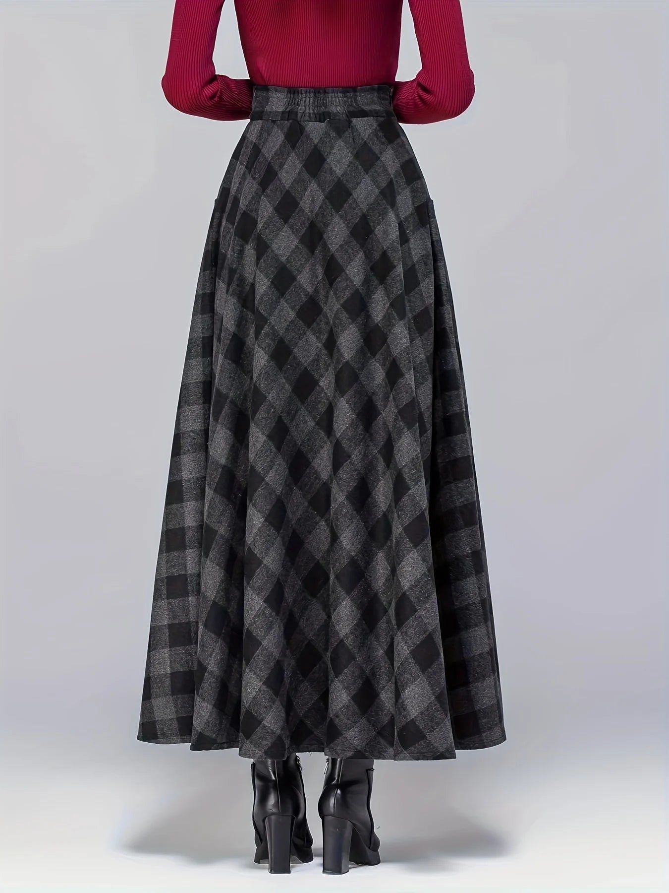 Plus size four season versatile new patchwork plaid fashionable and elegant high waisted slim fit women's skirt