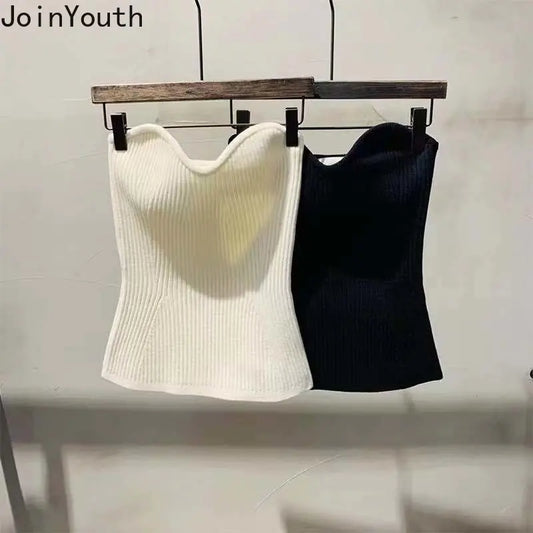 Edgy Vêtements Y2K Mode Gilet Tricoté pour Femmes Sexy Récolte Hauts Tunique Coréenne Sans Manches Débardeurs Dos Nu Bustier Tubulaire 2023 Ropa Mujer