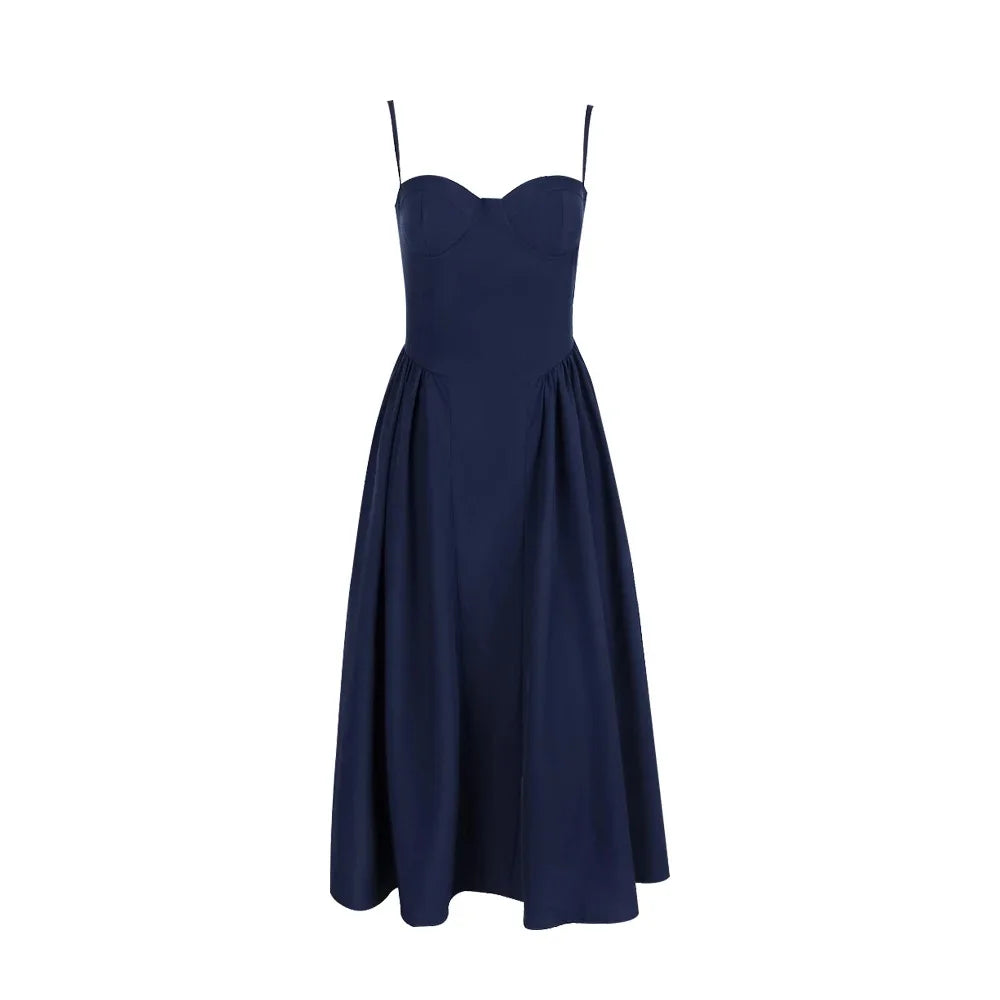 Suninheart-vestido Midi elegante con tirantes finos, vestidos de fiesta ajustados, azul marino, informal, para cumpleaños y vacaciones, ropa de mujer