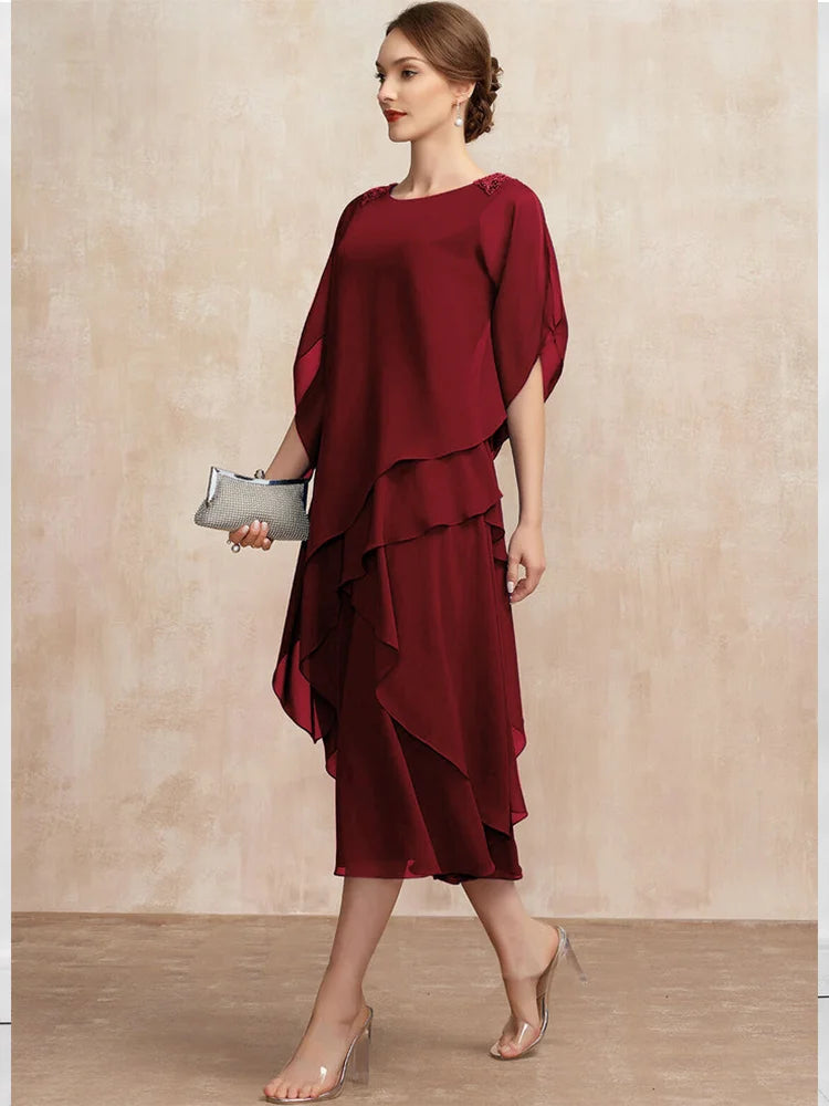 Robe d'été mi-longue irrégulière pour femmes, manches en maille élégantes, robe de fête d'anniversaire, tenues de Club de mariage, vêtements pour femmes