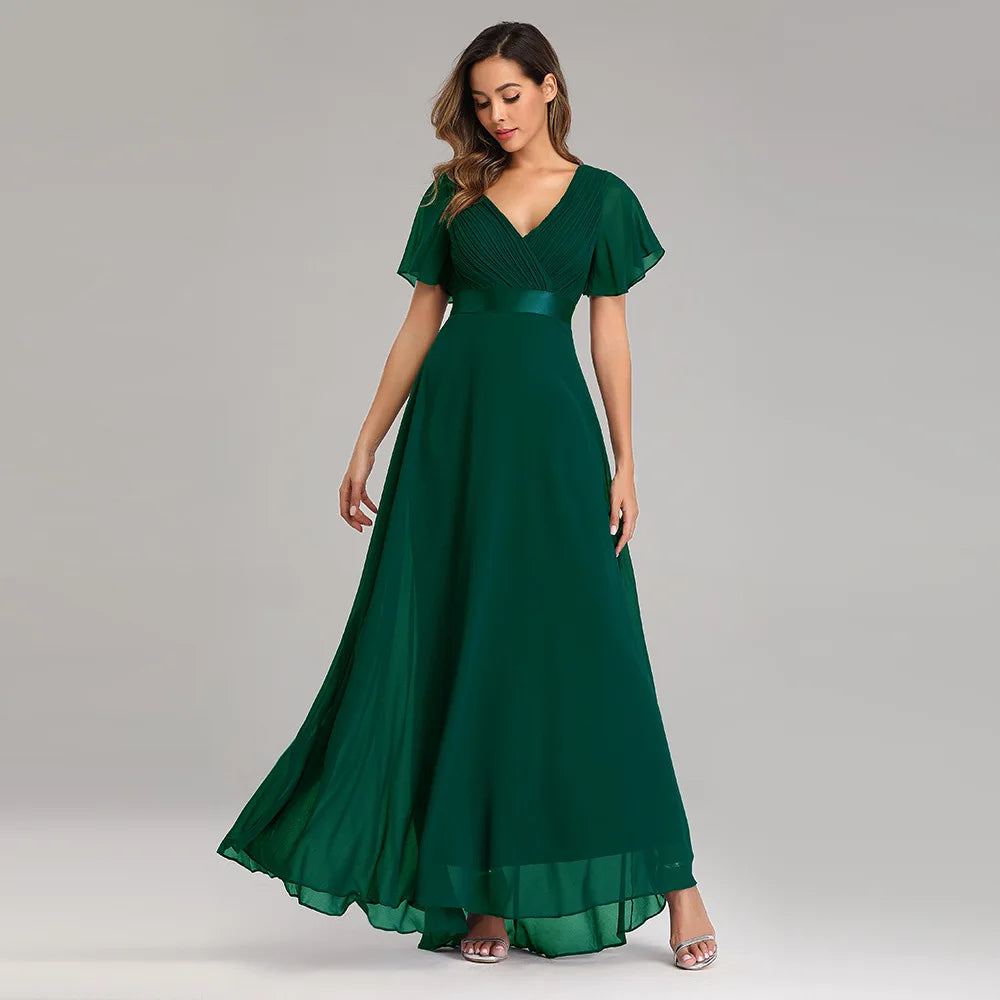 ICCLEK nouveau Style femmes col en v en mousseline de soie robe de soirée de mariage longue robe élégante fête robes rouges pour les femmes 2023 grande taille