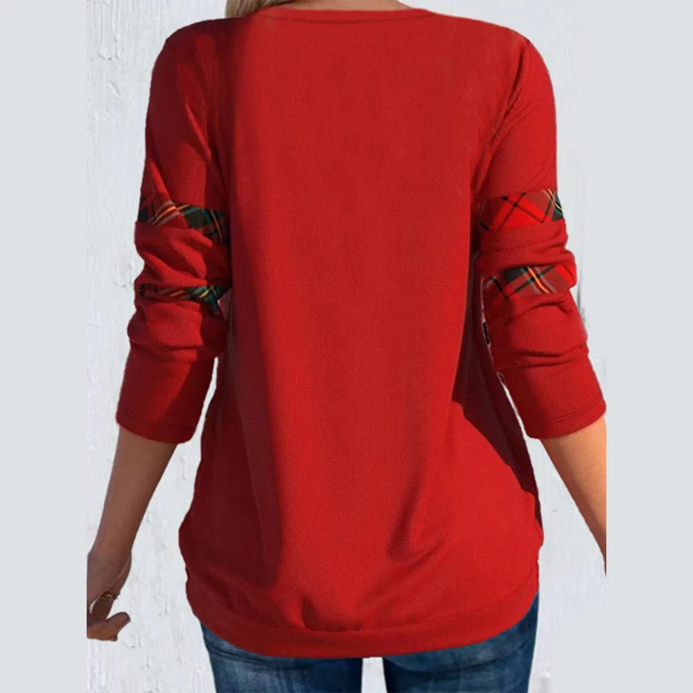 Camiseta informal de manga larga con cuello en V para mujer, remera tejida con cordón para Festival, Navidad, ropa de talla grande de 2 piezas, Otoño e Invierno