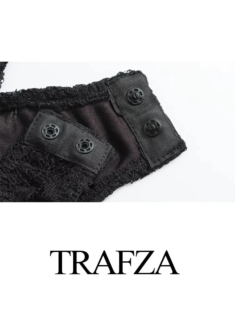 TRAFZA, verano 2023, trajes de encaje para mujer, tendencia de manga larga, monos ajustados calados + Leggings largos de cintura elástica para mujer