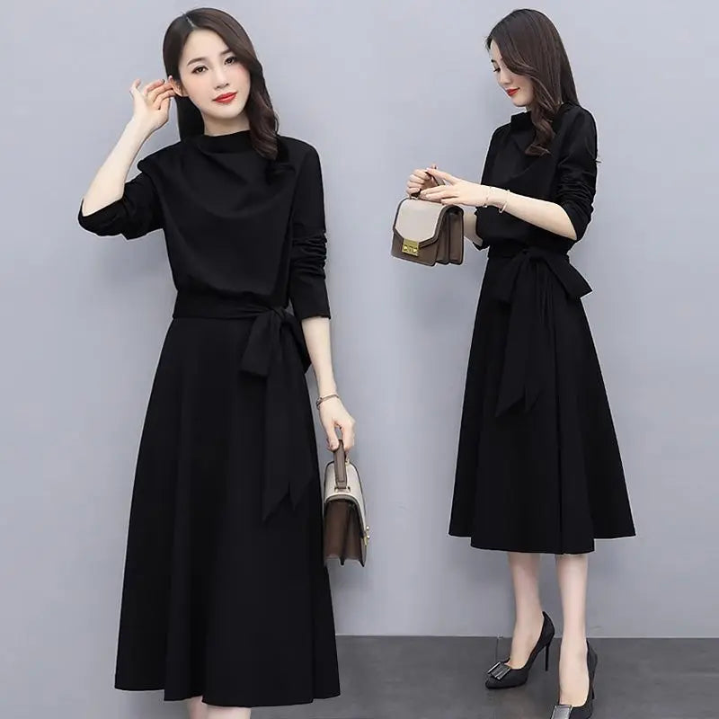 Long Sleeves Dresses Spring Autumn Solid Color Fashion Dress Women's Midi Elegant Loose Ladies 2023 Casual Dressed Luxury Korean