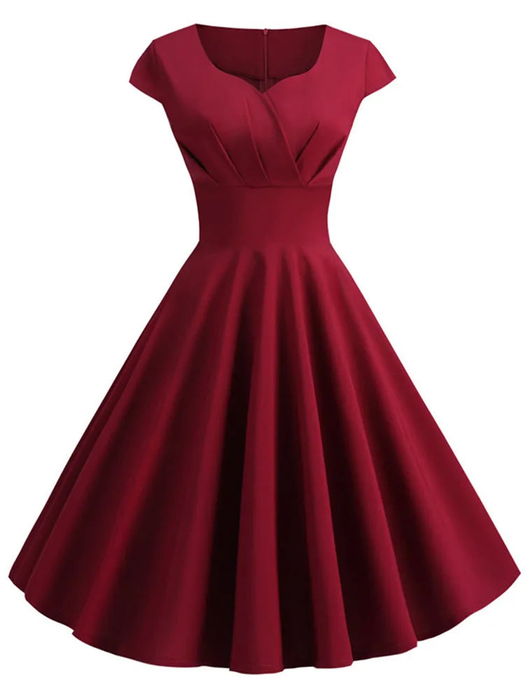 Vestido de verano para mujer Hepburn Vintage Rockabilly Pin Up vestido bata mujer Casual Retro elegante fiesta vestido veraniego por debajo de la rodilla Jurken