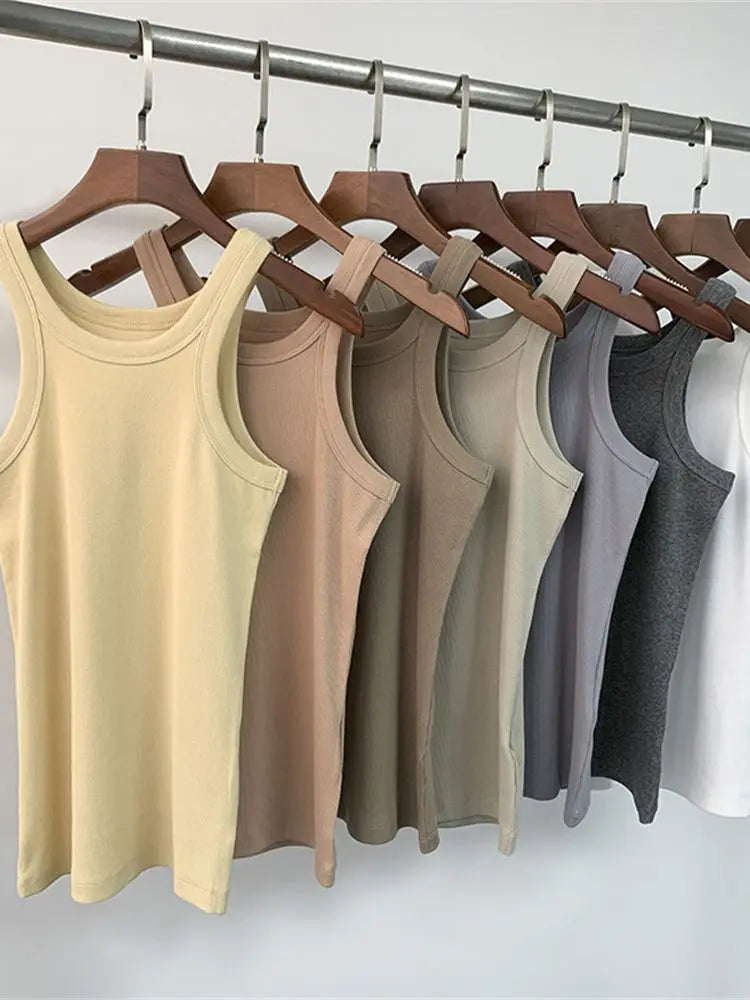 Women O-neck Sleeveless Tank Top lady Slim Stretch Vest Slim Camis New Female Casual Fashion Bottoming Top