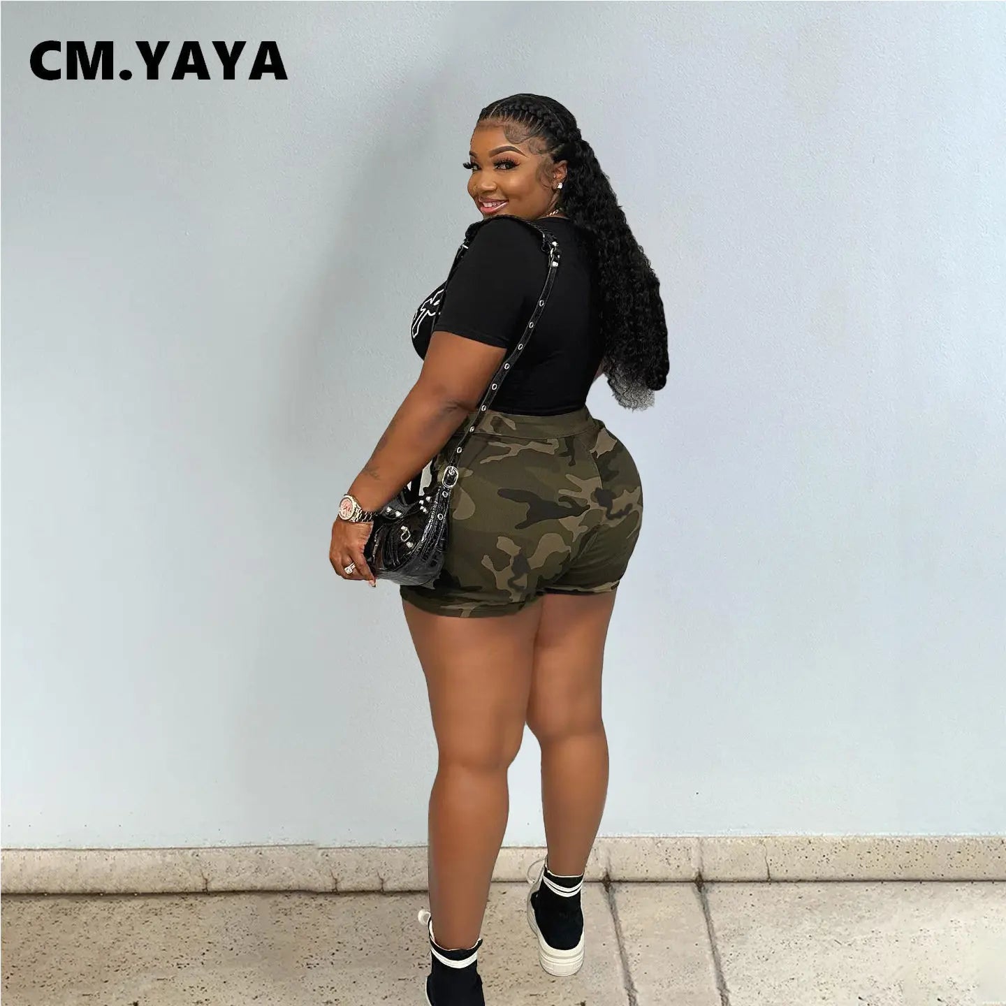 CM.YAYA Plus Size Women Camouflage Draped Waist Shorts Skirts 2023 Fashion Summer Streetwear INS Curve Mini Skirt