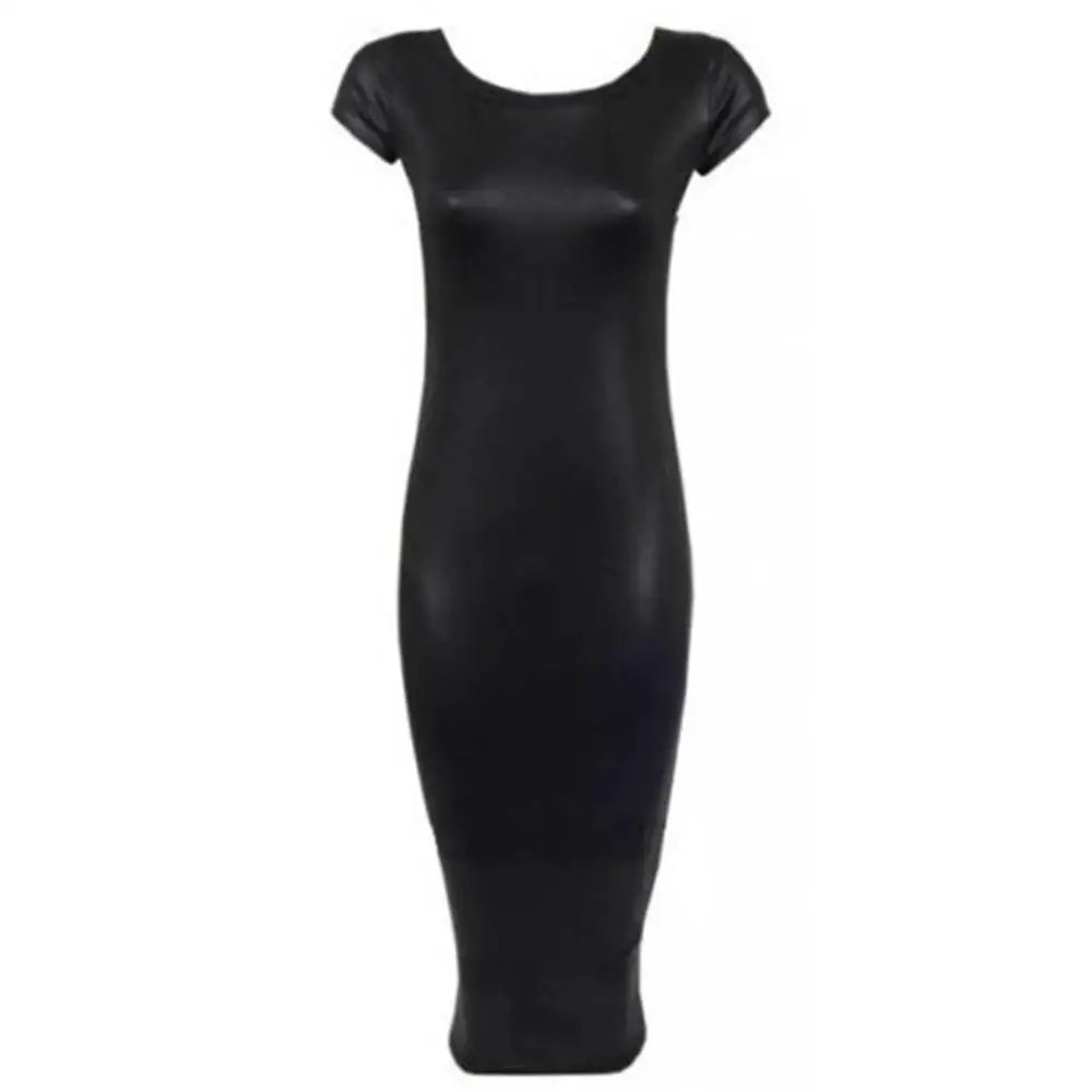 2019 verano Sexy mujer PU vestido de cuero de manga corta ceñido al cuerpo Midi vestido de oficina negro Sexy Club vestidos de fiesta tipo lápiz 4XL