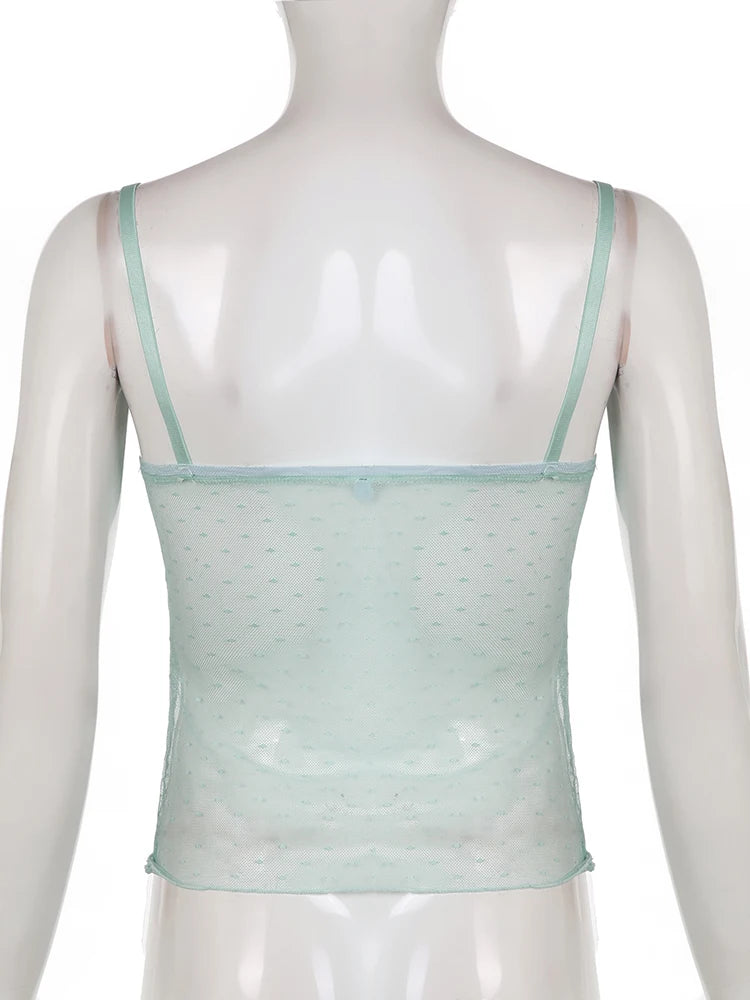 IAMHOTTY – Corset en dentelle imprimé à pois pour femmes, avec des Appliques de fleurs, laitière, Sexy, Transparent, haut court, Camis Y2K, réservoir esthétique Transparent