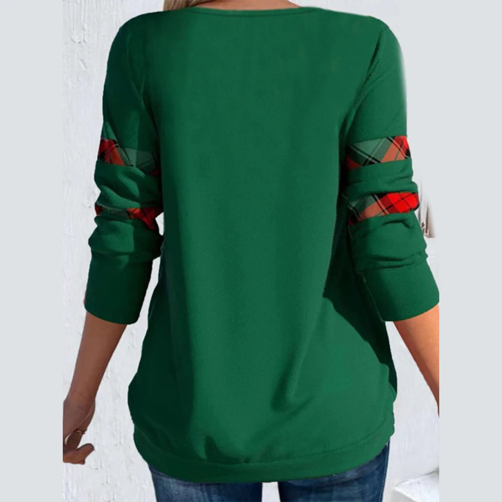 Camiseta informal de manga larga con cuello en V para mujer, remera tejida con cordón para Festival, Navidad, ropa de talla grande de 2 piezas, Otoño e Invierno