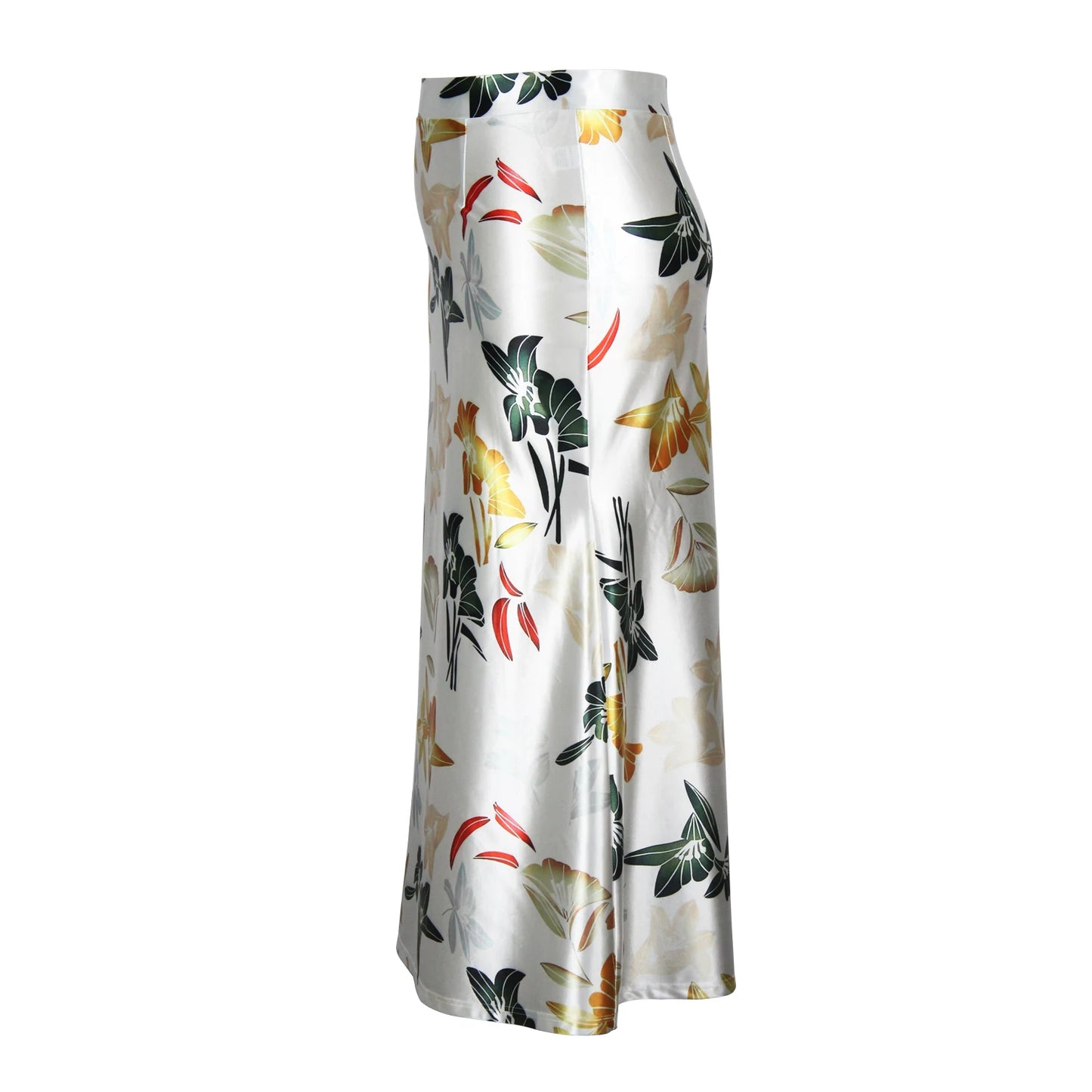 Plus Size Casual Skirt, Women's Plus Floral Print Slight Stretch Maxi Mermaid Skirt