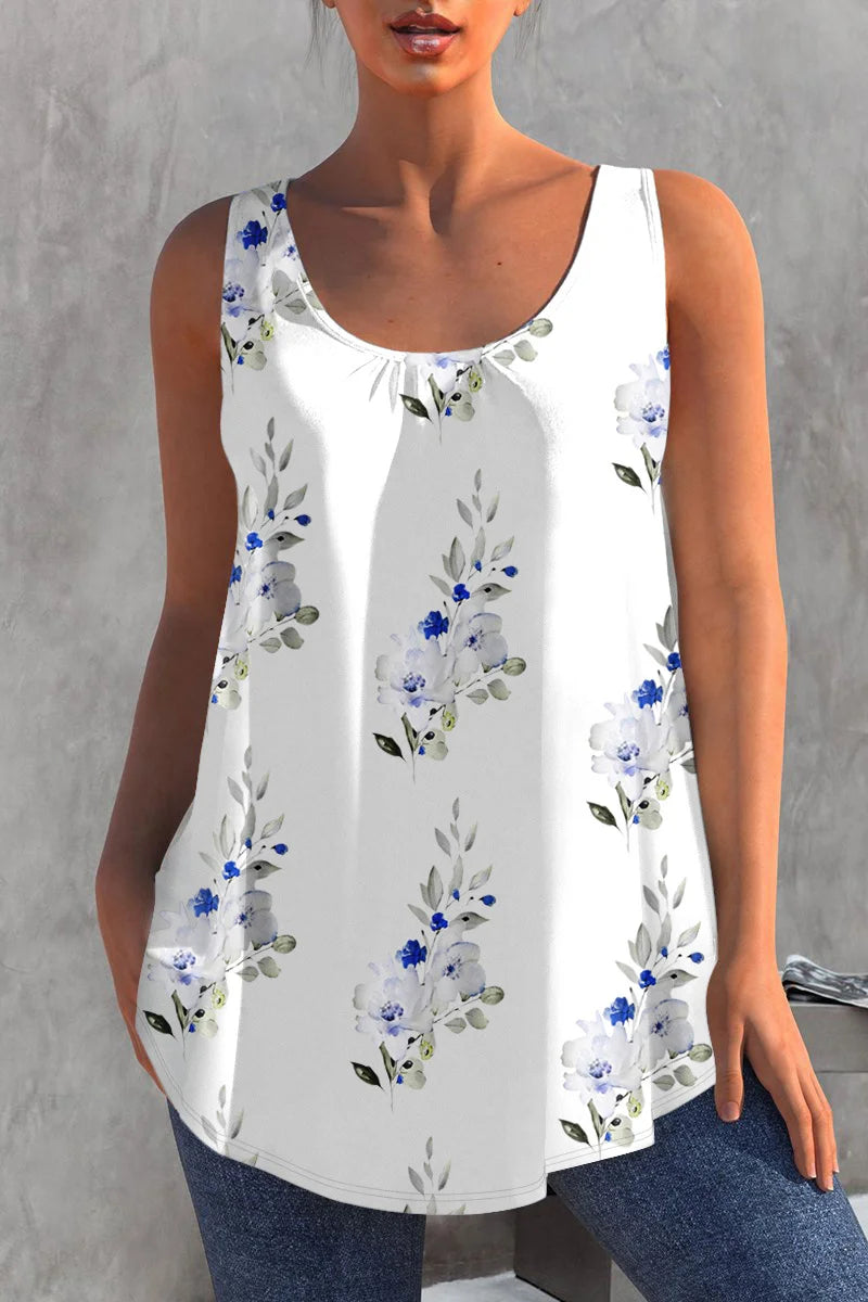 Women Plus Size Floral Tank Round Neck Loose Casual Summer Top Sleeveless Basic Brife Female Tank Top Fashion Clothes 2023