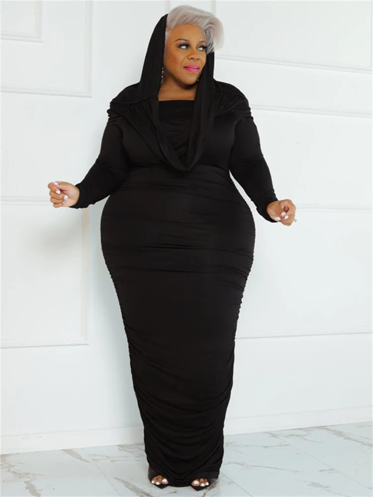 Wmstar Plus Size Dresses Women Solid Off Shoulder Long Sleeve Draped Bodycon Stretch Elegant Maxi Dress Wholesale Dropshipping