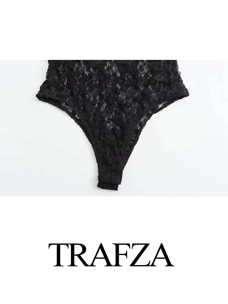 TRAFZA – costumes d'été en dentelle pour femmes, tendance, manches longues, body Slim ajouré + Leggings longs à taille élastique, 2023