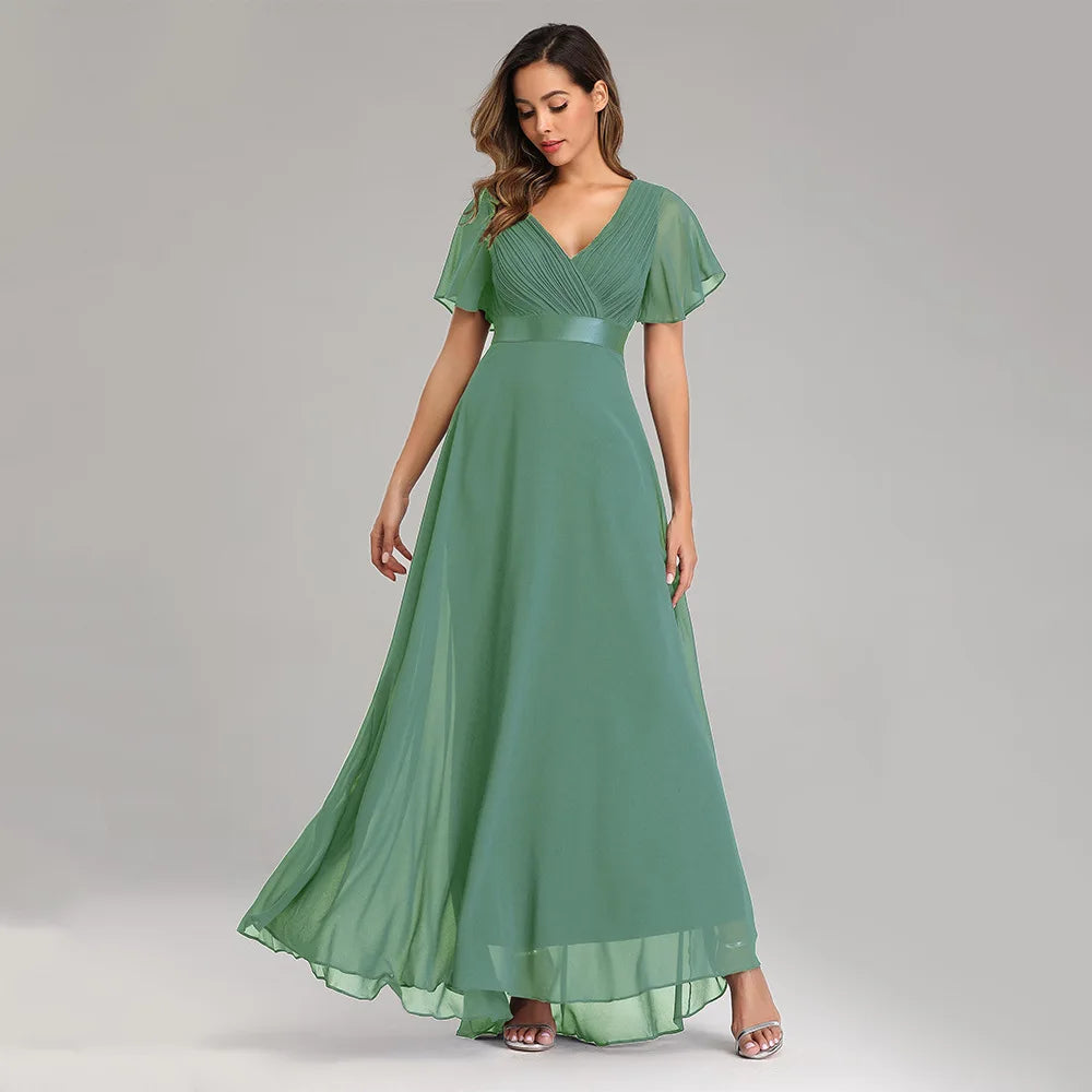 ICCLEK nouveau Style femmes col en v en mousseline de soie robe de soirée de mariage longue robe élégante fête robes rouges pour les femmes 2023 grande taille