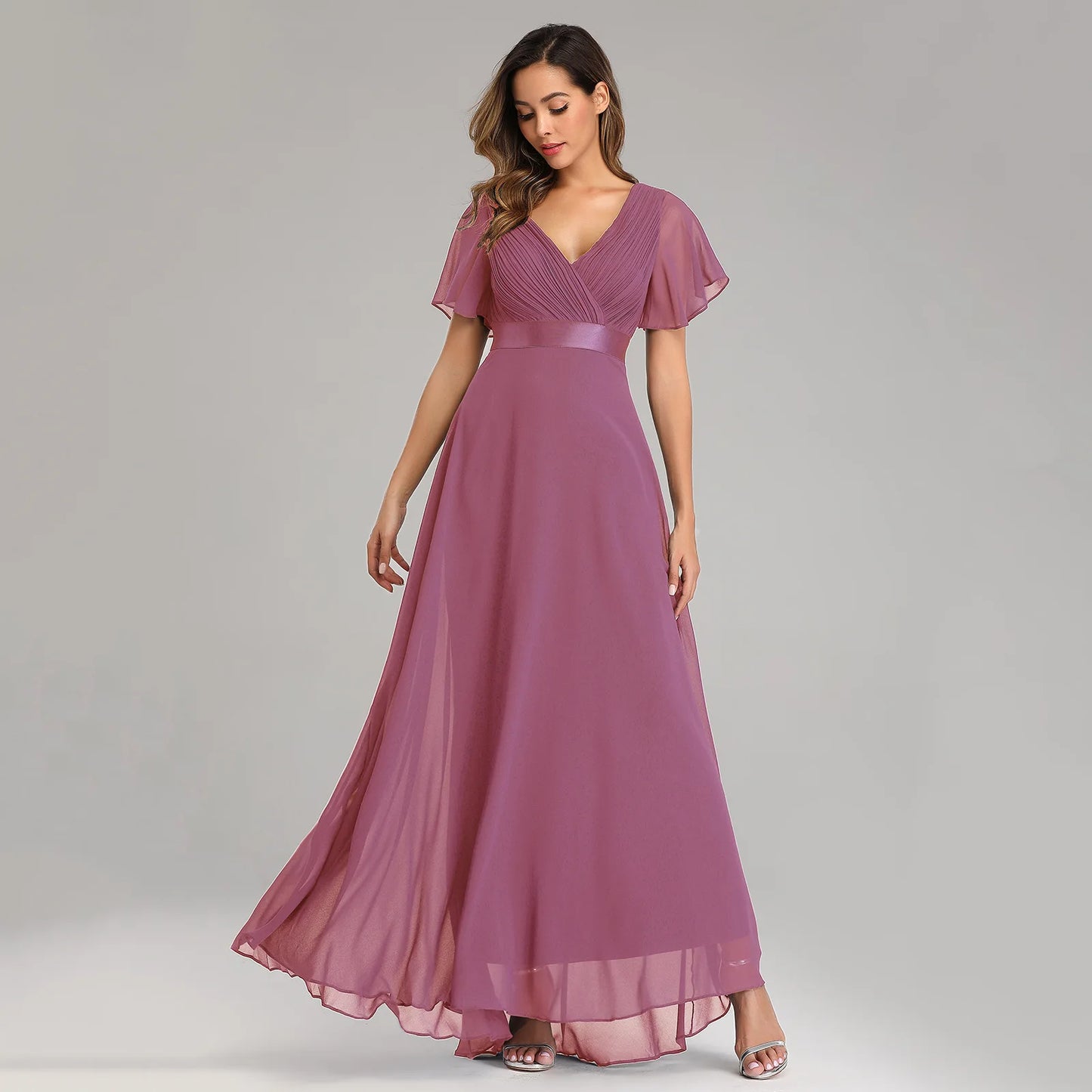 ICCLEK nouveau Style femmes col en v en mousseline de soie robe de soirée de mariage longue robe élégante fête robes rouges pour les femmes 2023 grande taille