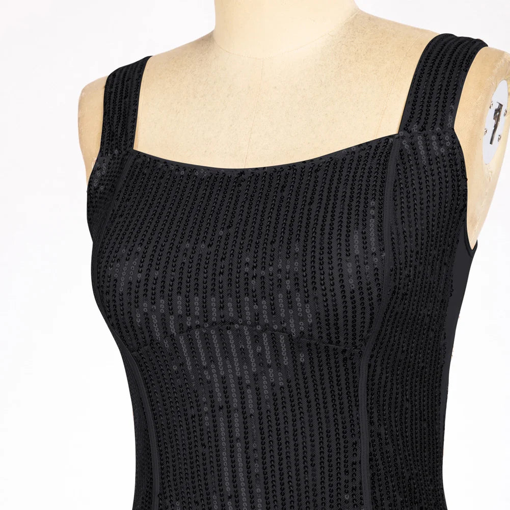 GK – Camisole de fête brillante pour femmes, débardeur à paillettes scintillantes, col carré, avec fermeture éclair, sans manches, large sangle, ourlet incurvé, été