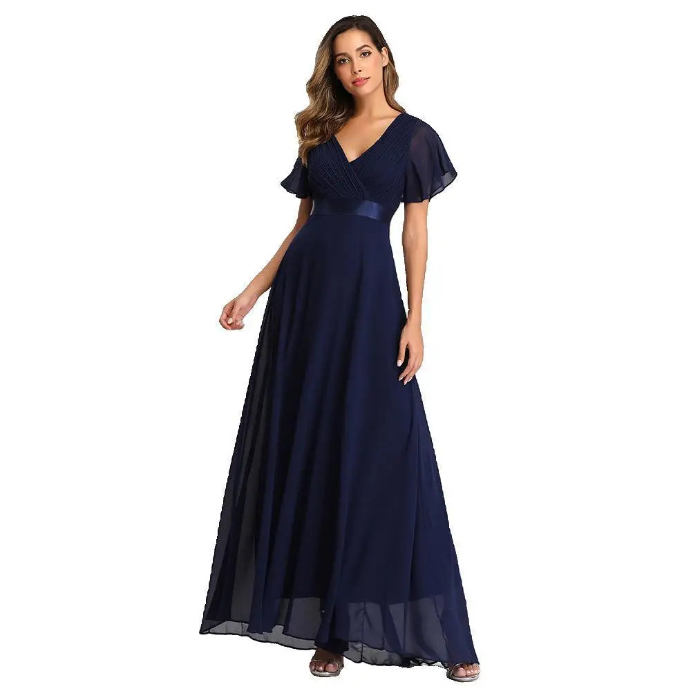 ICCLEK nouveau Style femmes col en v en mousseline de soie robe de soirée de mariage longue robe élégante fête robes rouges pour les femmes 2023 grande taille