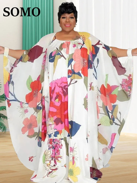 SOMO – ensemble deux pièces grande taille pour femmes, robe et châle assortis, Slip Floral, vacances, nouvelles tenues, vente en gros, livraison directe, été 2023