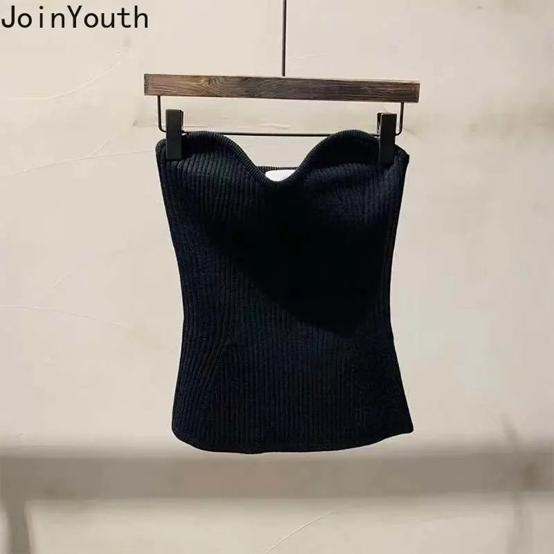 Edgy Clothes Y2K Fashion Knitted Vest for Women Sexy Crop Tops Korean Tunic Sleeveless Camis Backless Tube Top 2023 Ropa Mujer