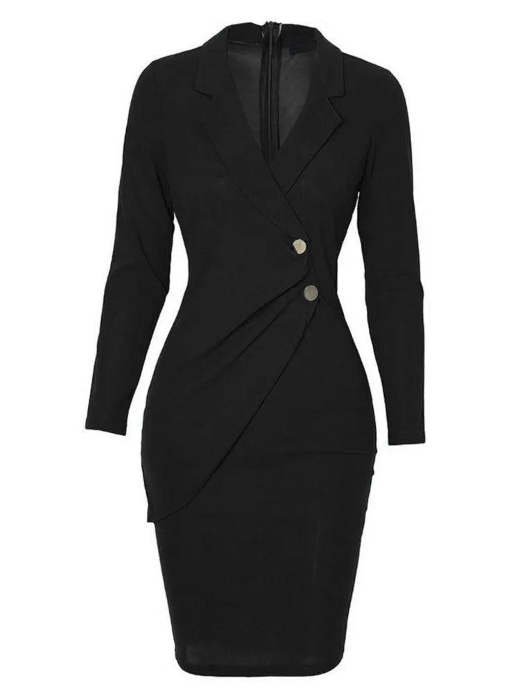 Otoño Invierno moda Midi vestido Oficina señora manga larga vestidos delgados 2024 elegante ceñido al cuerpo trabajo negocio lápiz vestido sólido