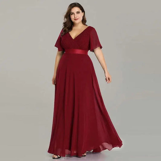 ICCLEK nouveau Style femmes col en v en mousseline de soie robe de soirée de mariage longue robe élégante fête robes rouges pour les femmes 2023 grande taille