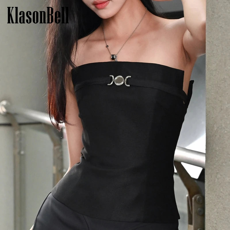 10.31 KlasonBell Black Fashion Design Fishbone Slim Sexy Strapless Short Tank Top Camis Women's