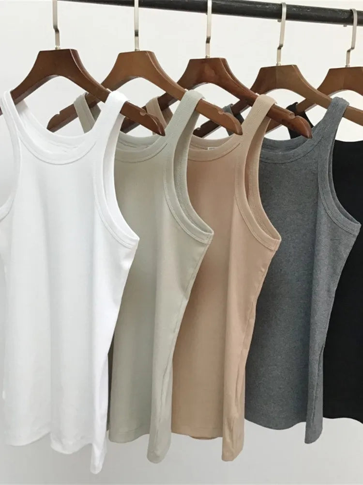 Women Sleeveless Tank Top lady Slim Stretch O-neck Vest Slim Camis Casual Fashion Bottoming Top