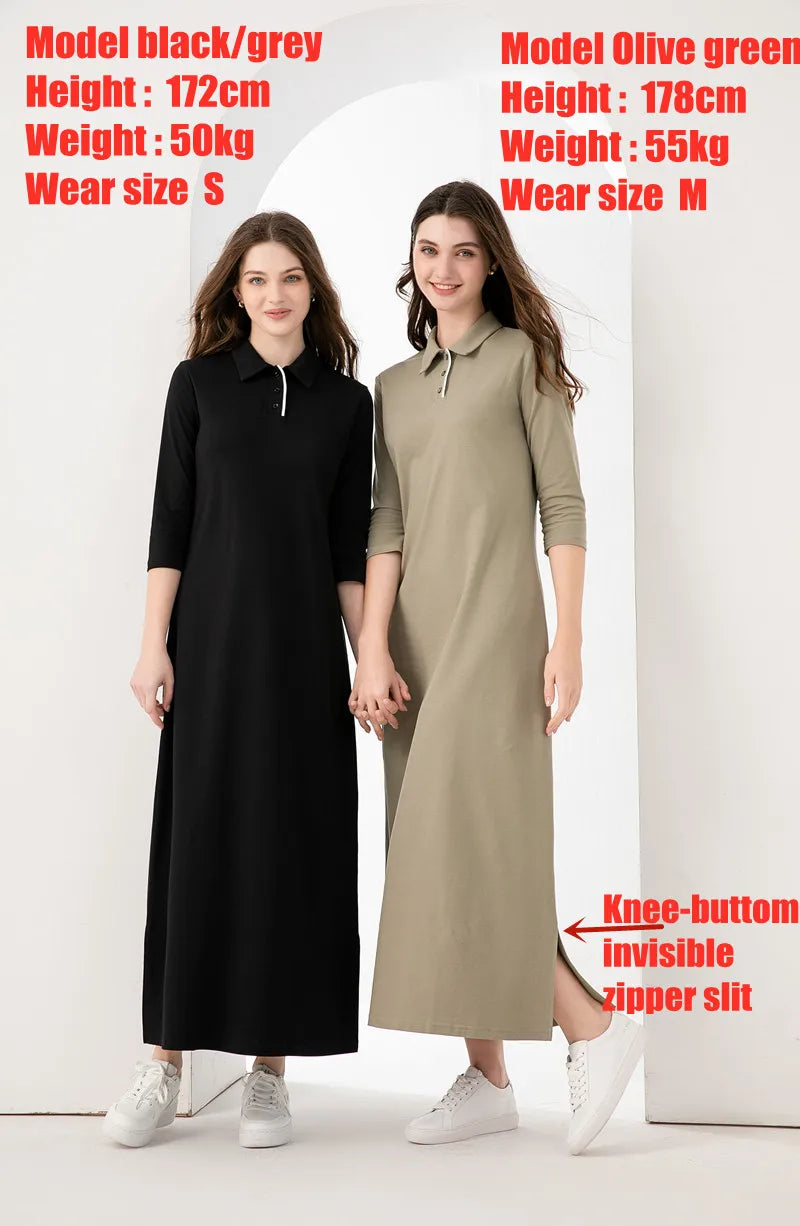 AS 2024 summer woman polo dress maxi length high quality pique fabric dress with invisible zipper slit   (ship out in 24 hours)