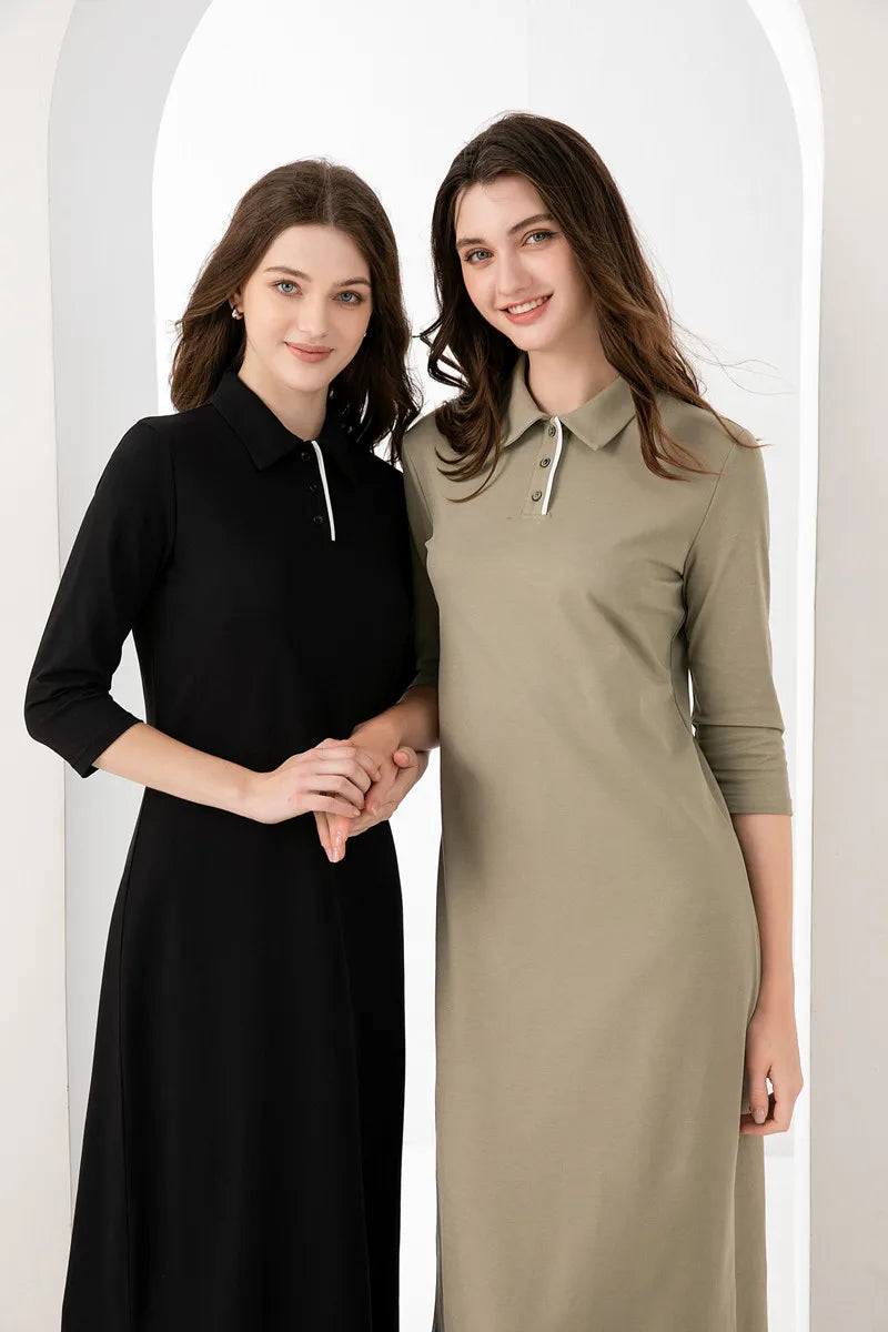 Robe polo d'été pour femme, longueur maxi, en tissu piqué de haute qualité, avec fente zippée invisible, expédition en 24 heures, AS 2024