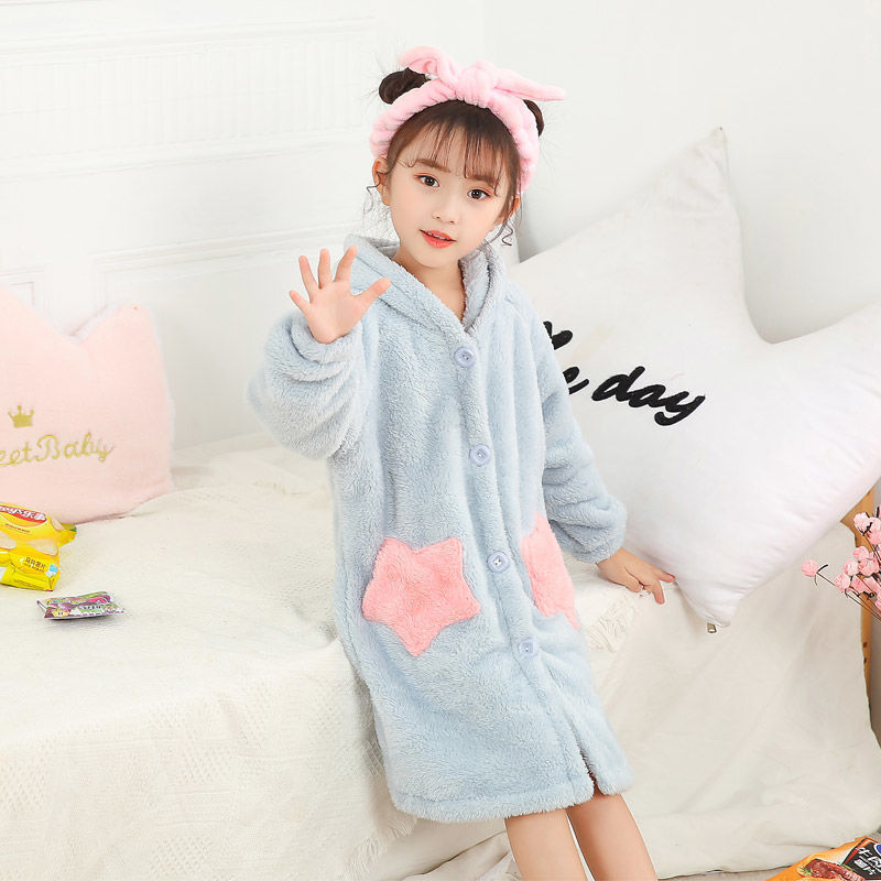 Children's Flannel Long Sleeve Warm And Comfortable Robe