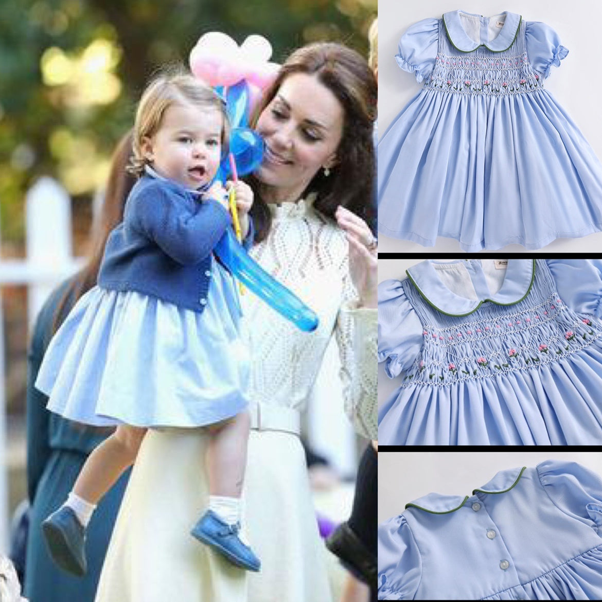 Robe bleue et manches courtes en coton fait main