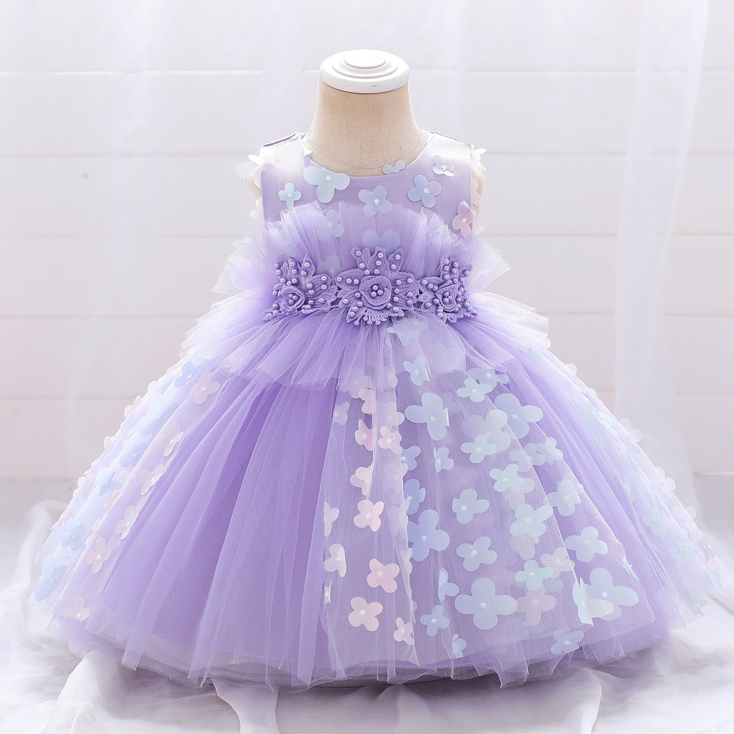 Robe bouffante à fleurs tridimensionnelles pour enfants