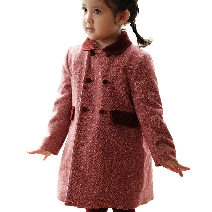 Girls' Mid-length Woolen Coat Children's Wool Thick Coat