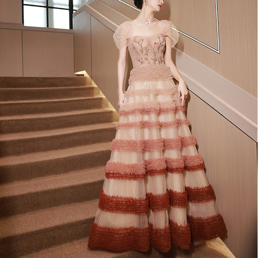 Vestido de noche de princesa de flores de lujo ligero Niche para mujer