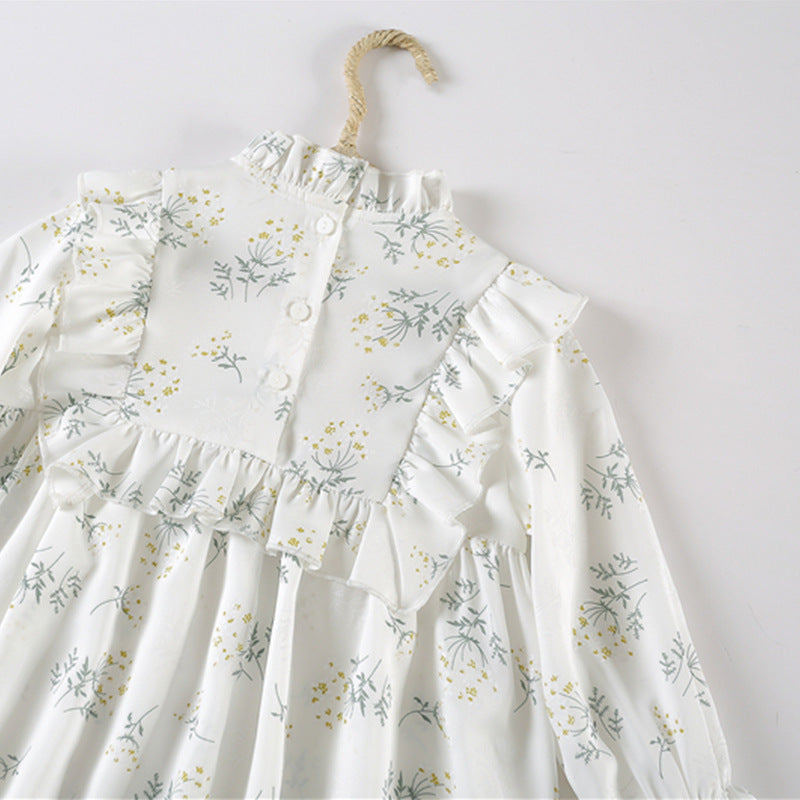 Robe à volants et manches bouffantes pour bébé fille, douce robe florale à col carré