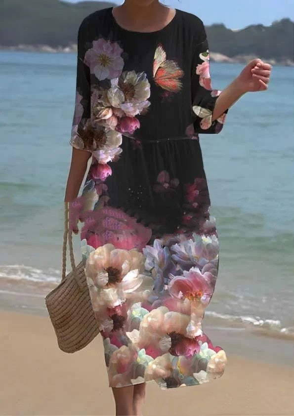 Women's Clothing Floral Printed Round Neck Dress