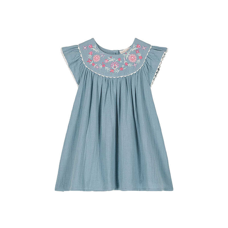 Robe d'été pour enfants, Style ethnique, vacances, motif Floral, revers, bord en dentelle