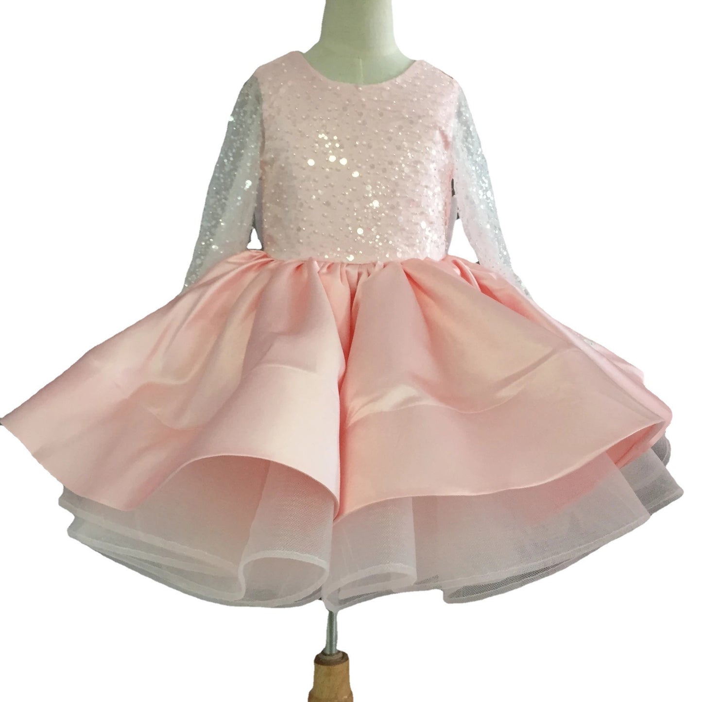 Robe de princesse à manches longues en dentelle à paillettes pour filles