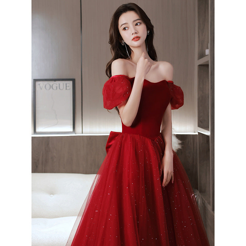 Robe Toast Robe de mariée de fiançailles rouge senior Robe de soirée pour les femmes