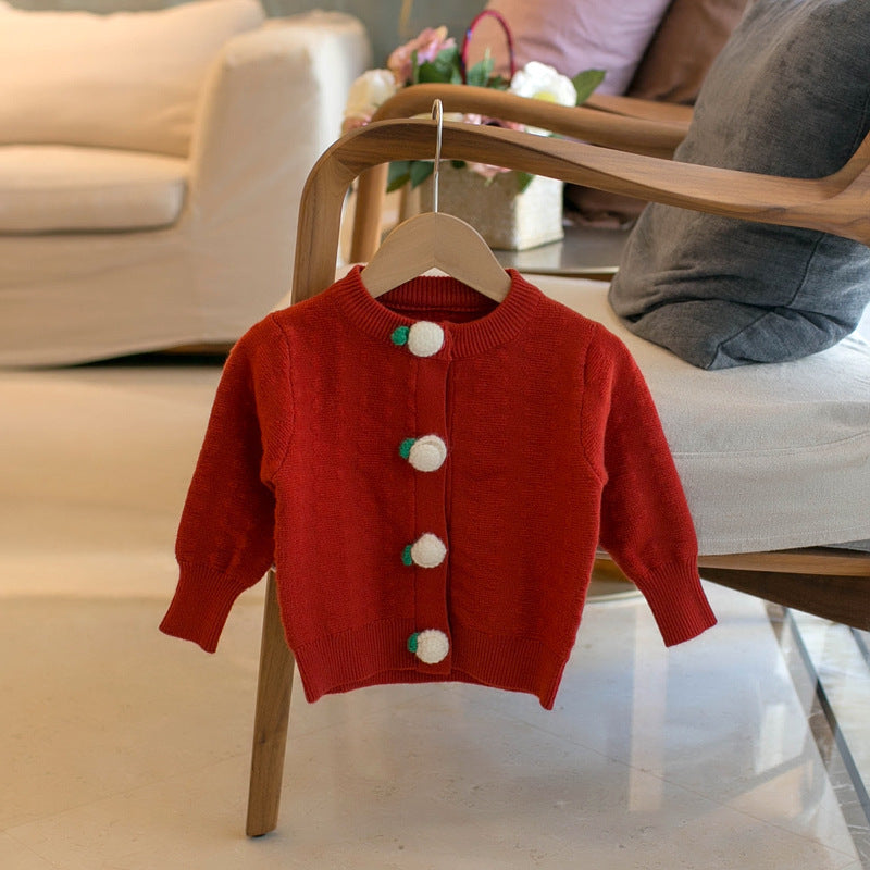 Cardigan de couleur unie pour fille, pull à col rond