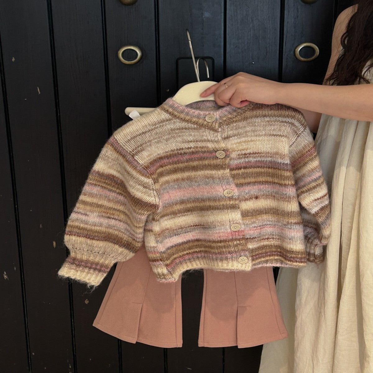 Haut cardigan en tricot dégradé à rayures colorées pour fille