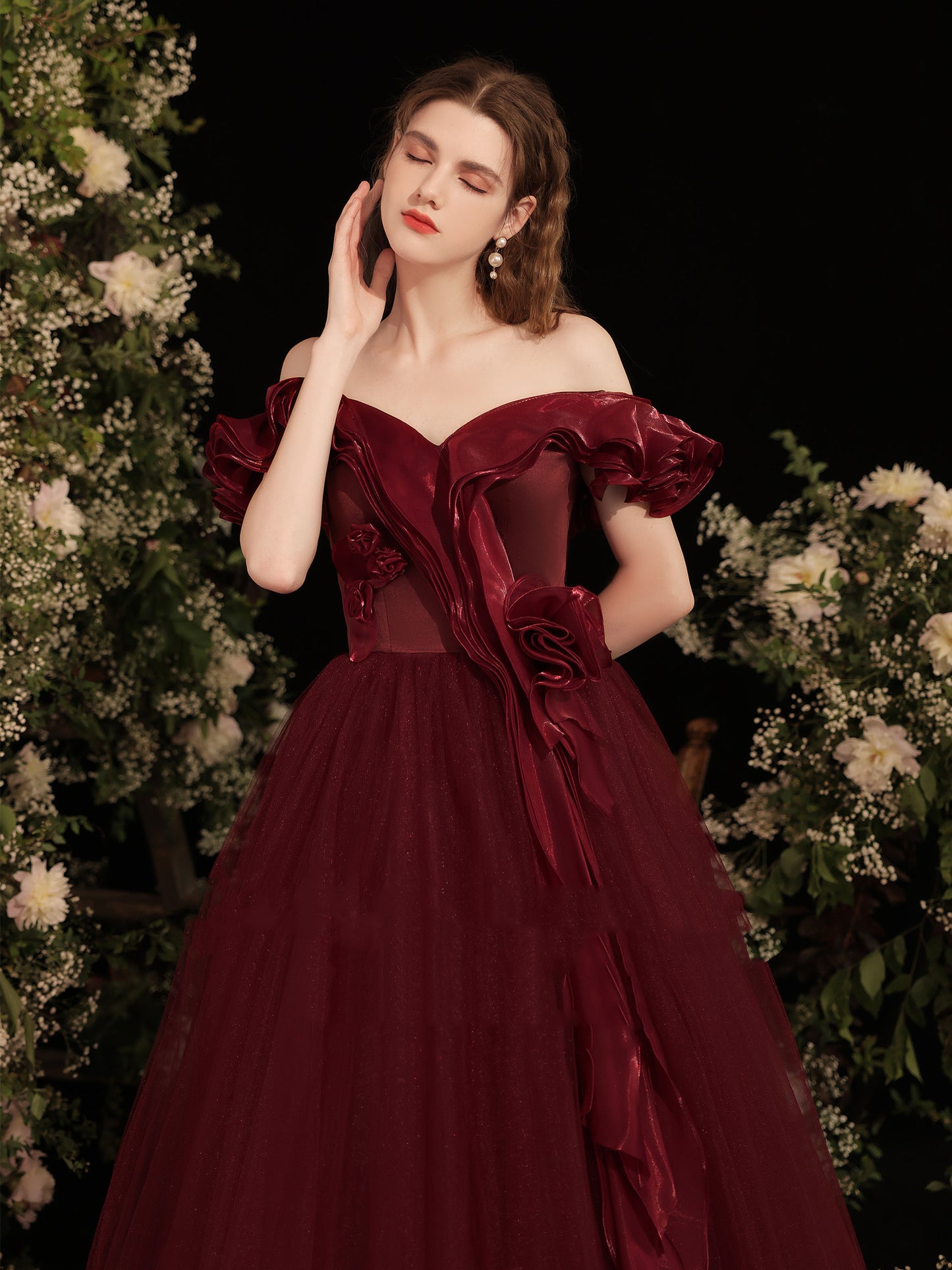 Robe de dîner rouge Grace à épaules dénudées