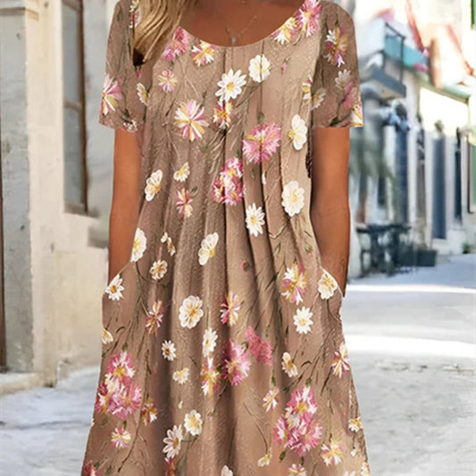 Robe à manches courtes florale gracieuse et à la mode pour femmes