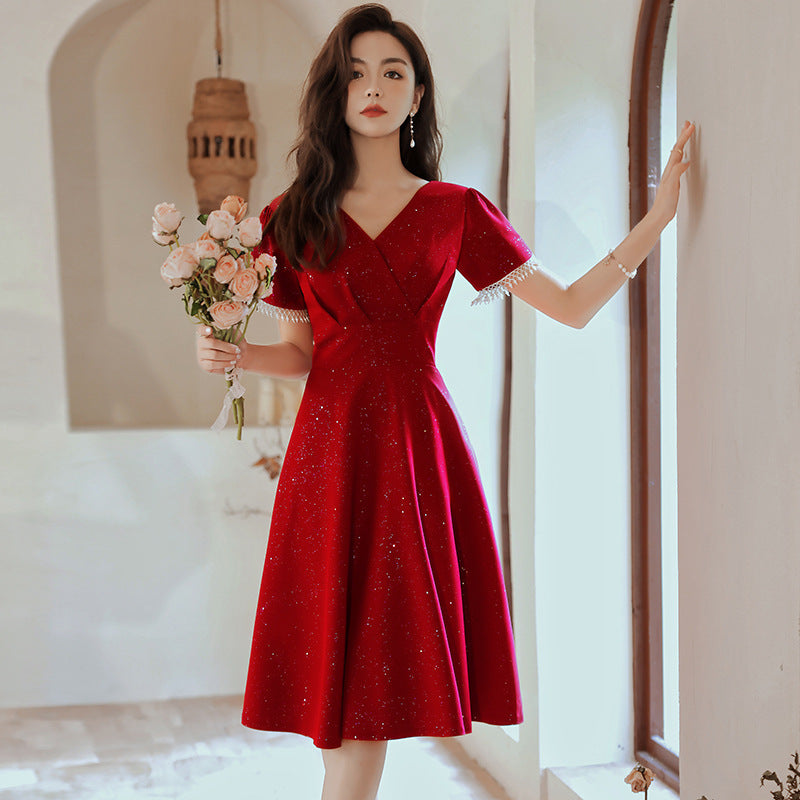 Robe toast mariée vin rouge robe de mariée fiançailles robe de porte arrière