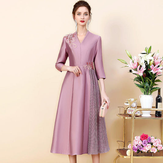 Women's Temperament Fashion Mid-sleeve Waist-skimming Dress