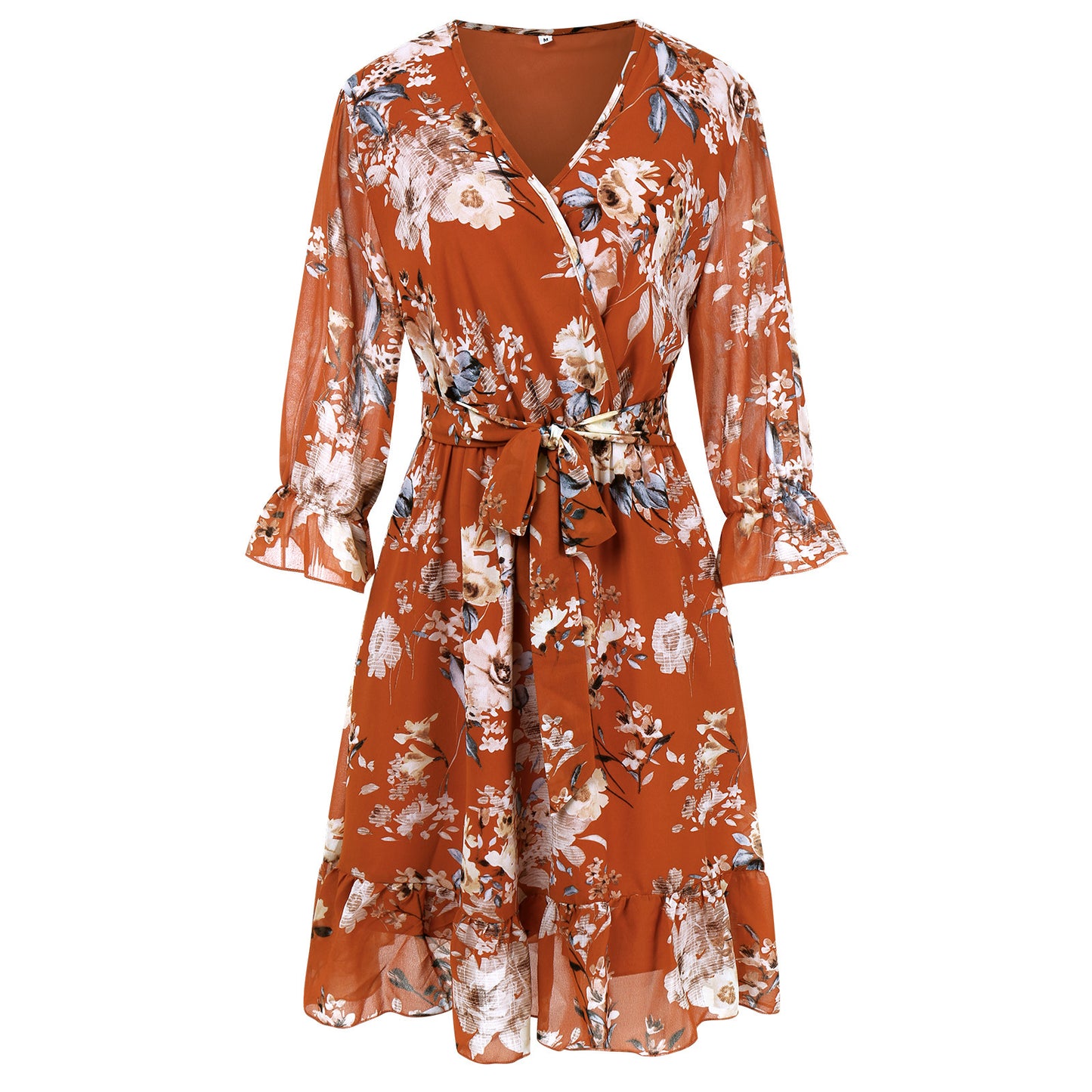 Robe en mousseline florale à manches mi-longues pour femmes