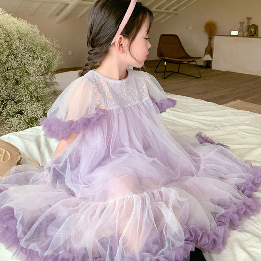 Robe de princesse d'été à paillettes avec nœud dans le dos pour filles