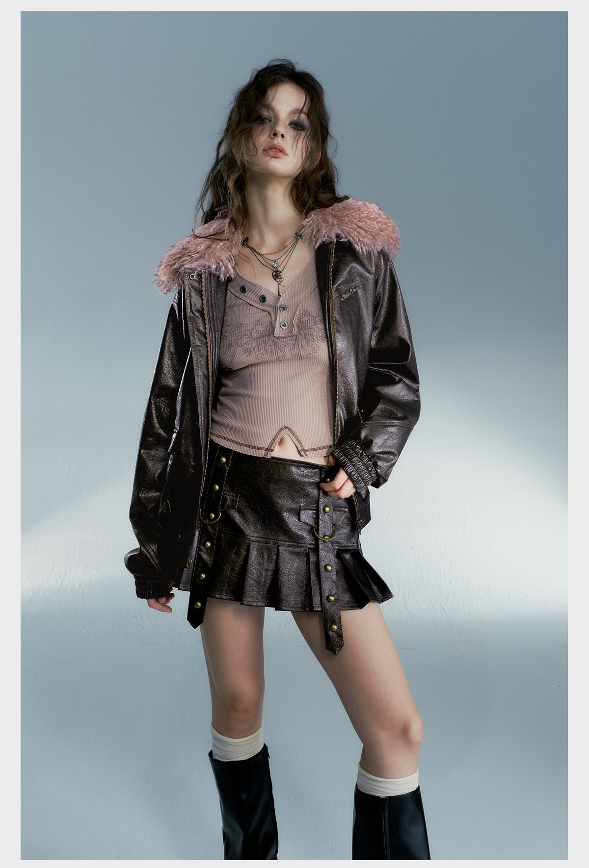 Heavy Wash Leather Skirt Skirt Female Autumn Winter